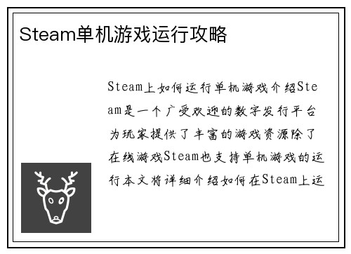 Steam单机游戏运行攻略